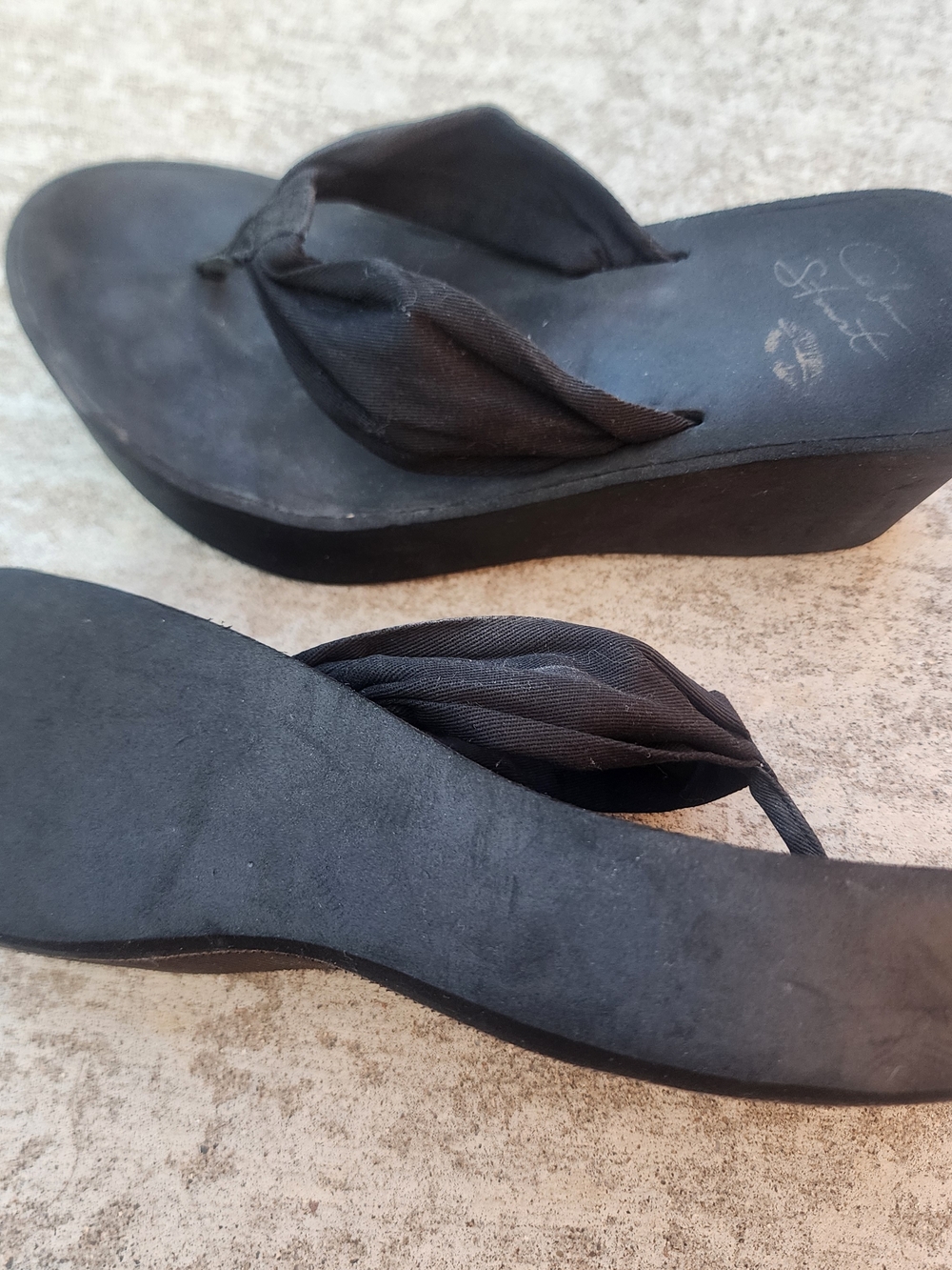 Y2K Colin Stuart Black Wedge Thong Platform Flip-Flop Sandals,  Women Sz 8.5